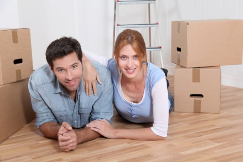 Packed boxes and furniture ready for transport during Surrey removals