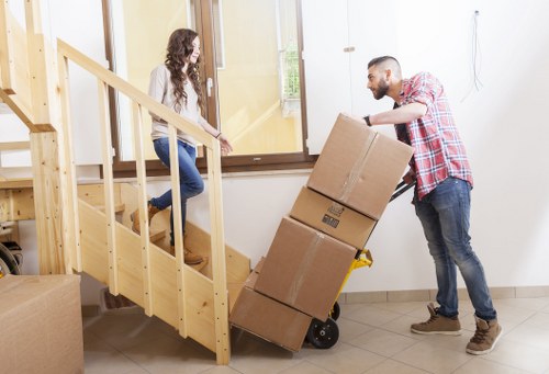 Packed boxes and moving equipment for local removals