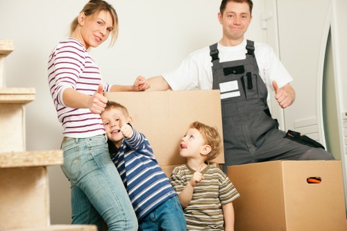 Moving office furniture in a Surrey business property